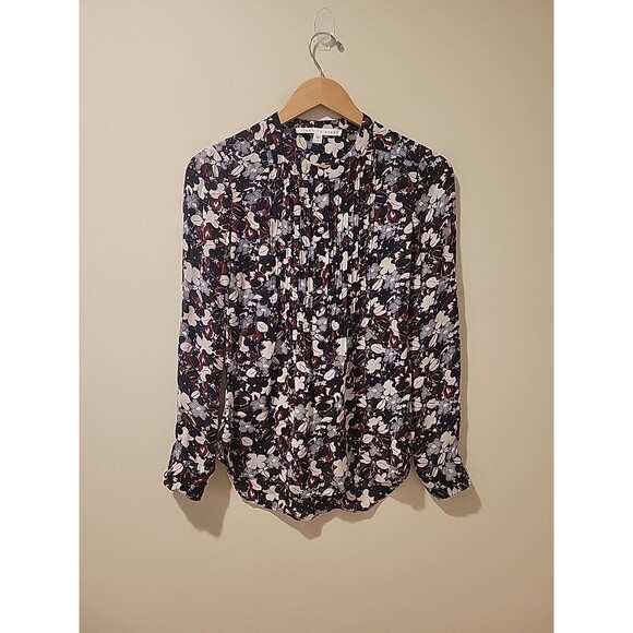 VERONICA BEARD Tops - Veronica Beard Goldie Blouse Floral Silk Tuxedo Top Pintuck Popover Career Sz 2